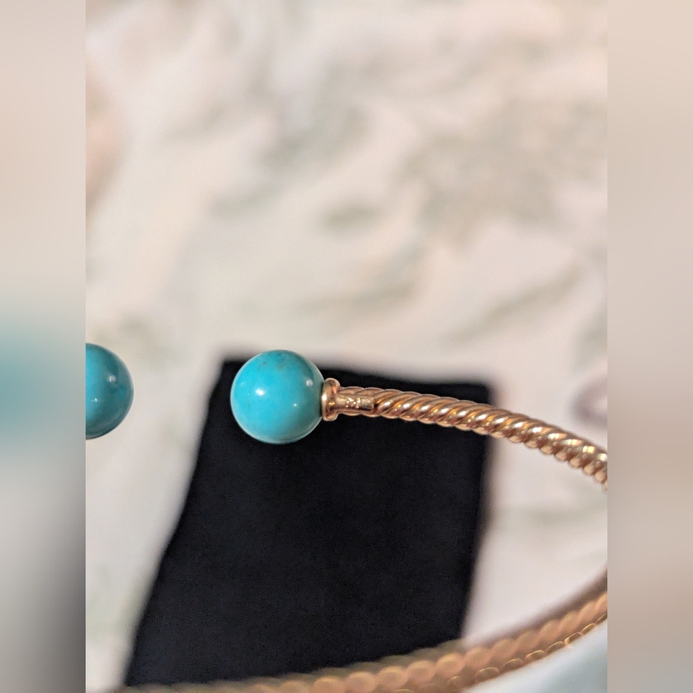 David Yurman Women's Solari Cablespira Bracelet in 18k Gold w/ Turquoise Accents - Picture 5 of 11